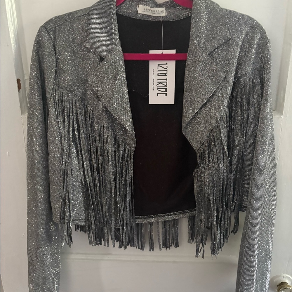 12th Tribe Shimmering Silver Fringe Blazer